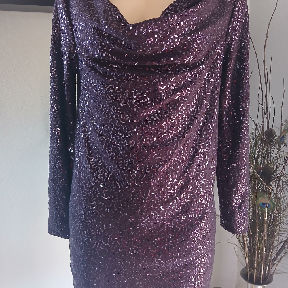 Tibi New York Purple Sequin Cocktail Dress | Long Sleeve Party Mini Dress - Picture 7 of 13